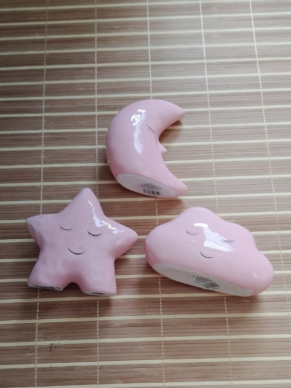 Pink Ceramic Star, Moon & Cloud Trio